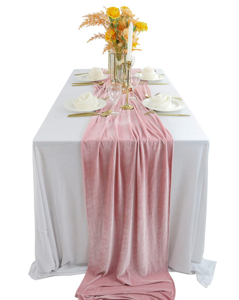 (5 Pack) 120 Inch Long Dusty Rose Velvet Table Runner Rental