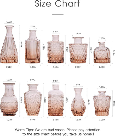 (Set of 10) Mini Amber Glass Bud Vases
