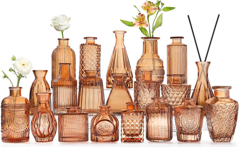 (Set of 20) Mini Amber Glass Bud Vases