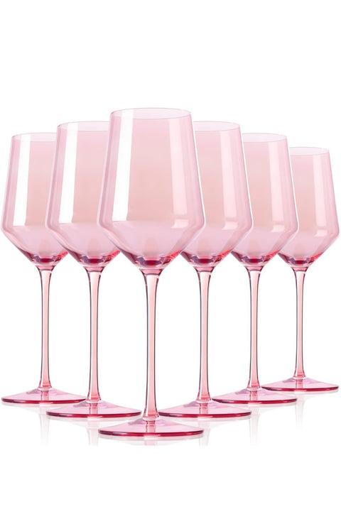 (Set of 6) Blush Pink Wine Glasses