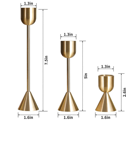 (Set of 3) Brass Gold Candlestick Holder