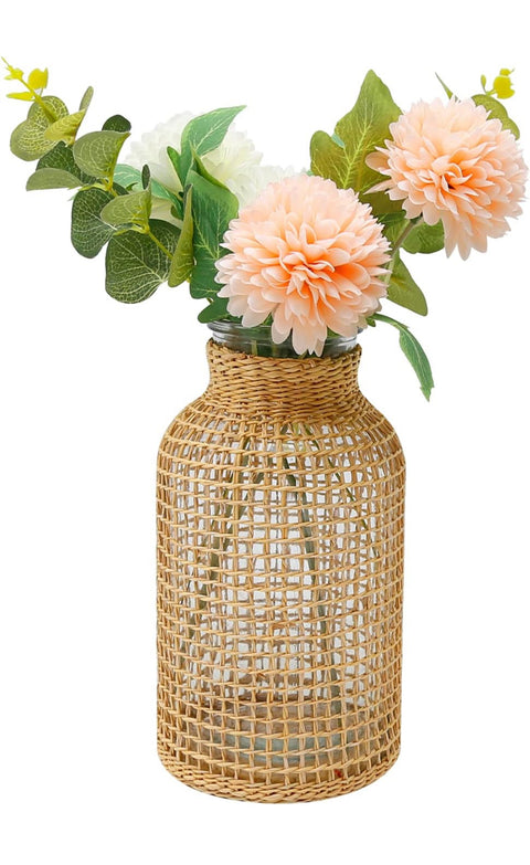 10.23 Inch Tall Flower Vases with Rattan Cover