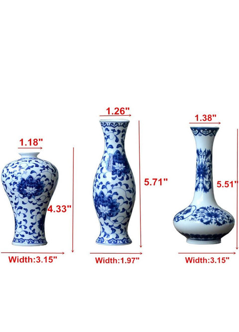 (Set of 3) Small Blue & White Porcelain Vases