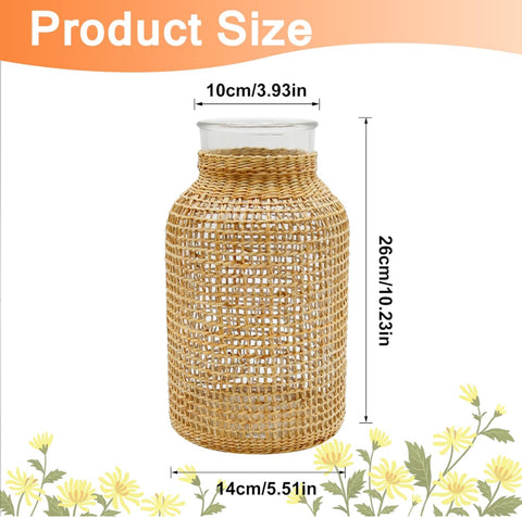10.23 Inch Tall Flower Vases with Rattan Cover