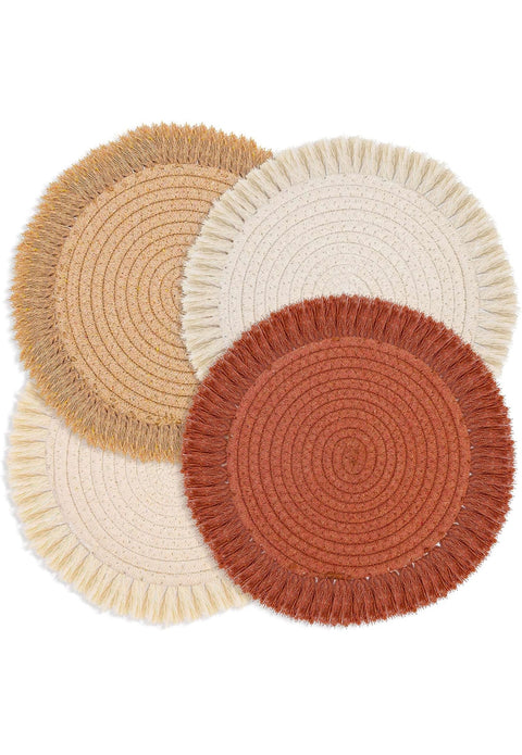 (Set of 4) 13 Inch Round Boho Cotton Placemat