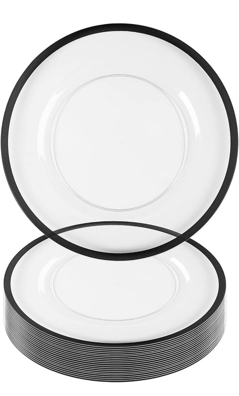 (Set of 16) 13 Inch Black Rimmed Plastic Charger Plates