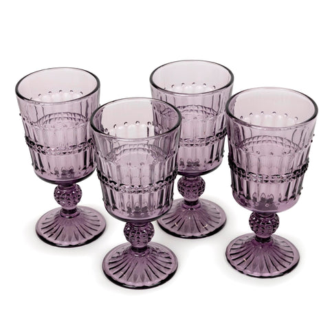(Set of 4) Purple Beaded Wine Glasses