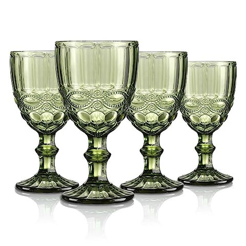 (Set of 4) Green Vintage Wine Glasses