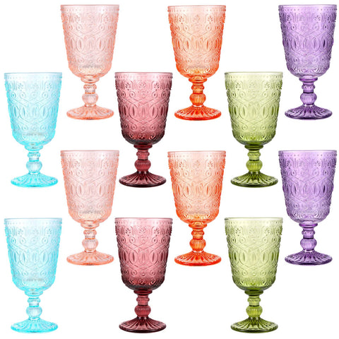 (Set of 12) Multi Color Vintage Wine Glasses
