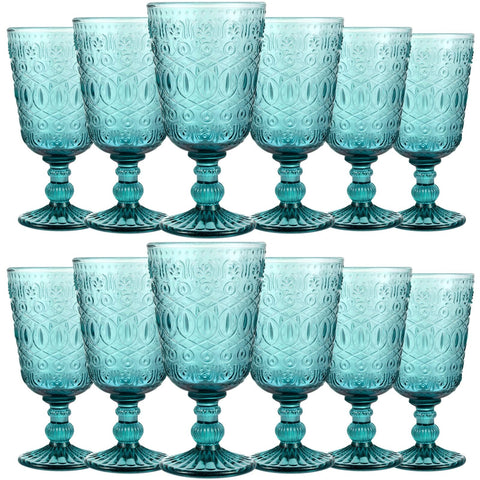 (Set of 12) Blue Vintage Wine Glasses