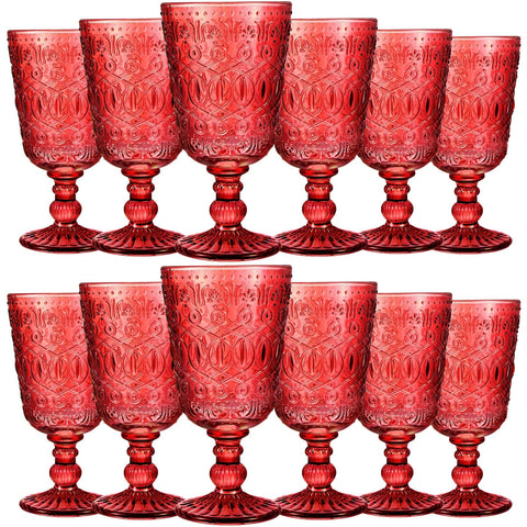 (Set of 12) Red Vintage Wine Glasses