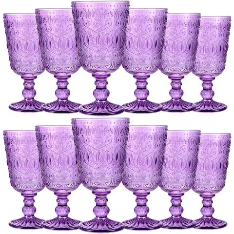 (Set of 12) Purple Vintage Wine Glasses
