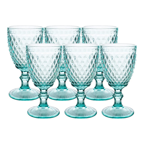(Set of 6) Light Blue Colored Glass Goblet