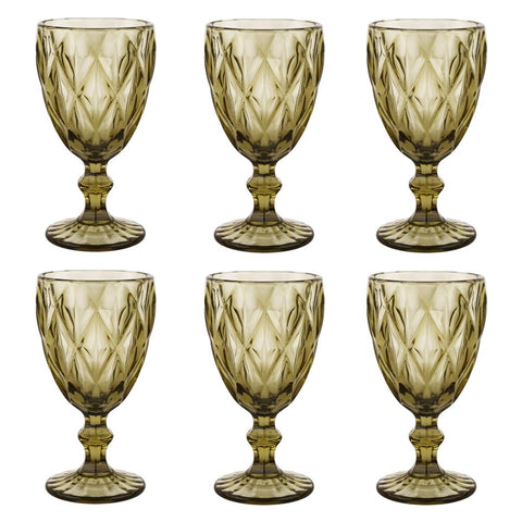 (Set of 6) Green Glass Goblets