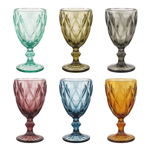 (Set of 6) Multi Color Glass Goblets