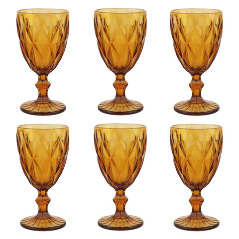 (Set of 6) Amber Glass Goblets
