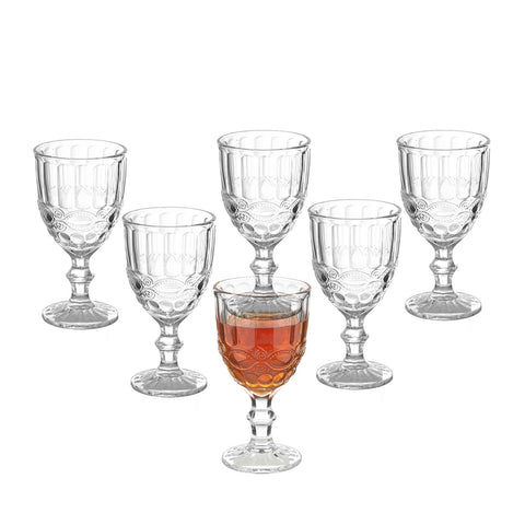 (Set of 6) Clear Vintage Wine Glasses