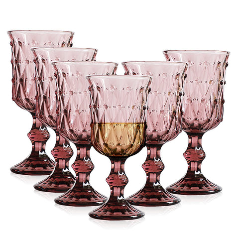 (Set of 6) Purple Vintage Wine Glasses