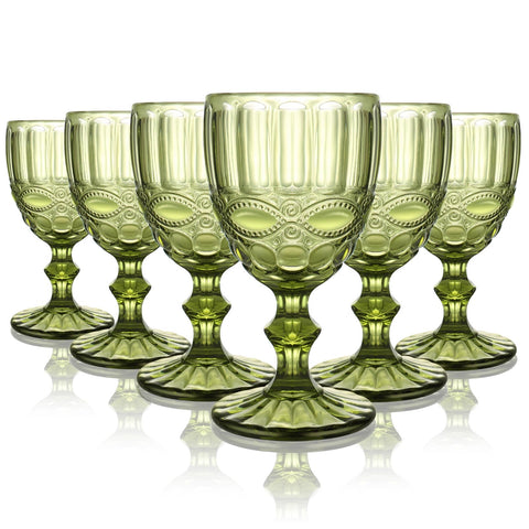 (Set of 6) Green Vintage Wine Glasses