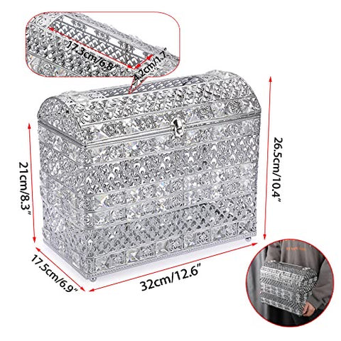 Silver Crystal Wedding Card Box with Lid