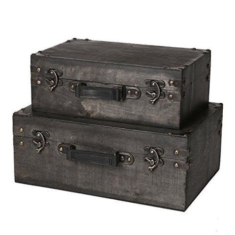 (Set of 2) Gray Antique Wooden Boxes with Hinged Lid