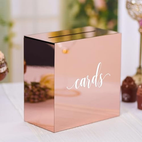Rose Gold Acrylic Wedding Card Box with Slot