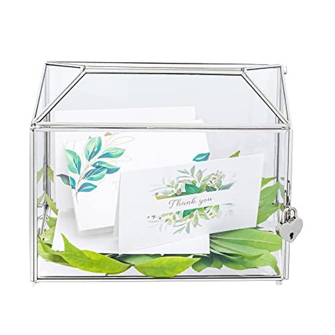 Silver Glass Card Box with Slot and Lock