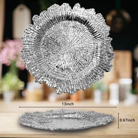 (Set of 6) 13 Inch Silver Charger Plates