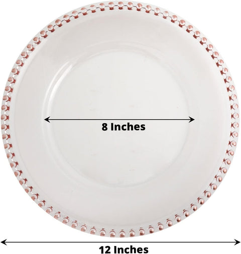 (Set of 6) 12 Inch Clear Acrylic Charger Plates With Gold Beaded Rim