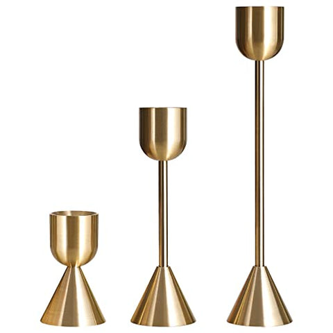 (Set of 3) Brass Gold Candlestick Holder