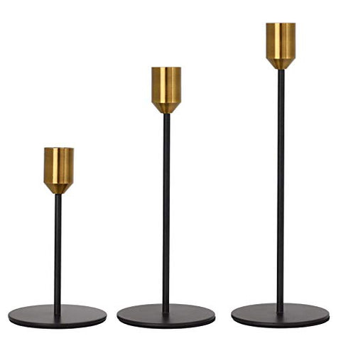 (Set of 3) Brass Gold Black Taper Candle Holders