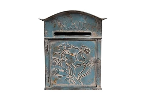 Distressed Blue Embossed Tin Mail Box