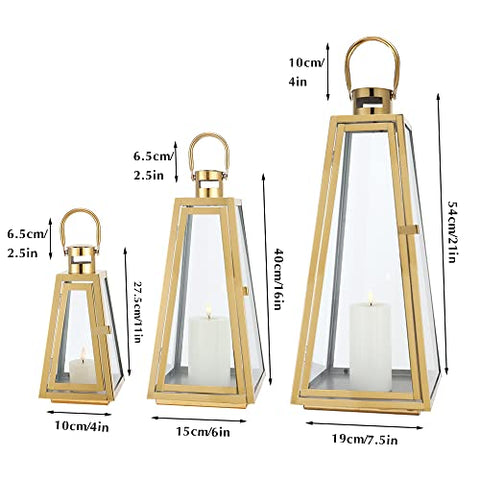 (Set of 3) Gold Stainless Steel Candle Lantern
