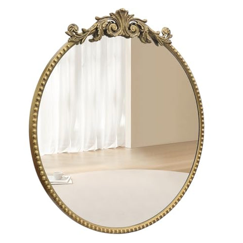 (24 Inch) Gold Round Baroque Style Mirror