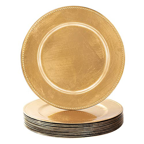 (Set of 12) 13 Inch Gold Beaded Charger Plates
