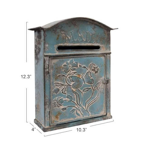 Distressed Blue Embossed Tin Mail Box