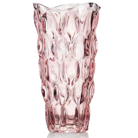 (9.4 Inch Tall) Pink Glass Vase for Flowers