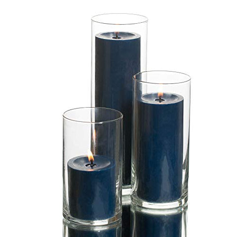 (Set of 3) Glass Cylinder Vases and (3) Pillar Candles