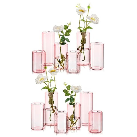 (Set of 12) Pink Glass Bud Vases