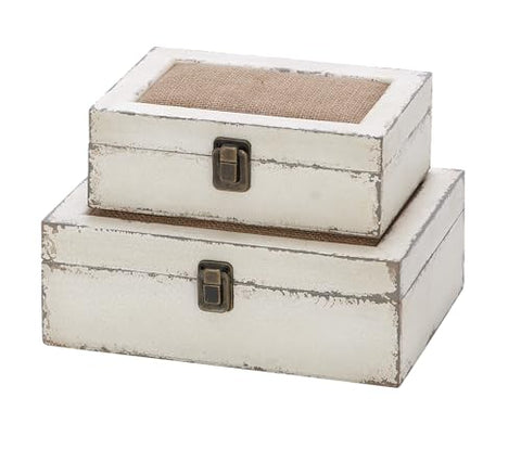 (Set of 2) 10 & 8 Inch White Farmhouse Wood Rectangle Boxes