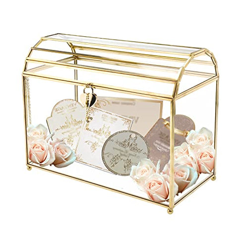 Gold Glass Wedding Card Box with Slot & Lock