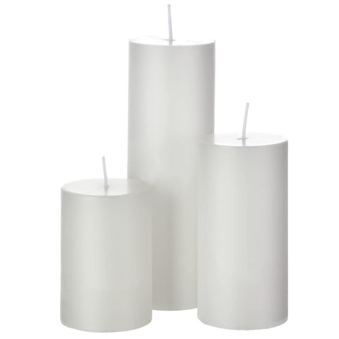(Set of 18) White Pillar Candles and Glass Cylinder Vases