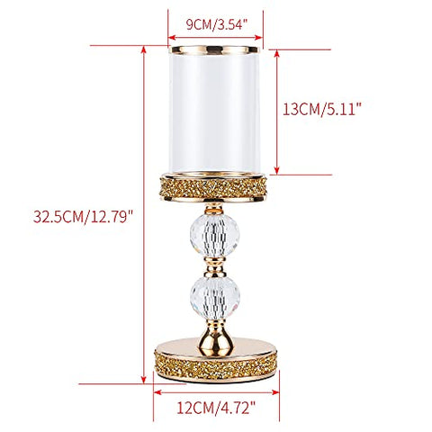(Set of 1) Gold Crystal Pillar Candle Holder