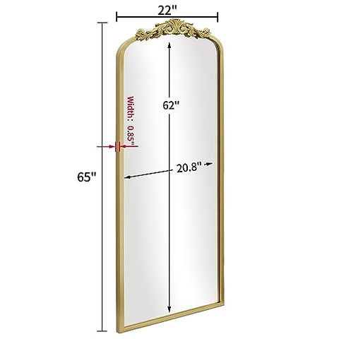 (65 x 22 Inch) Full Length Gold Traditional Arch Mirror
