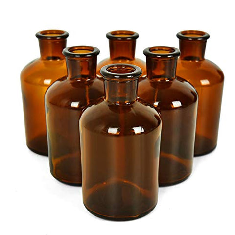 (Set of 6) Small Amber Glass Vases