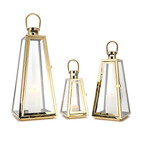 (Set of 3) Gold Stainless Steel Candle Lantern