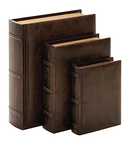 (Set of 3) Wood Faux Book Box with Faux Leather Detailing