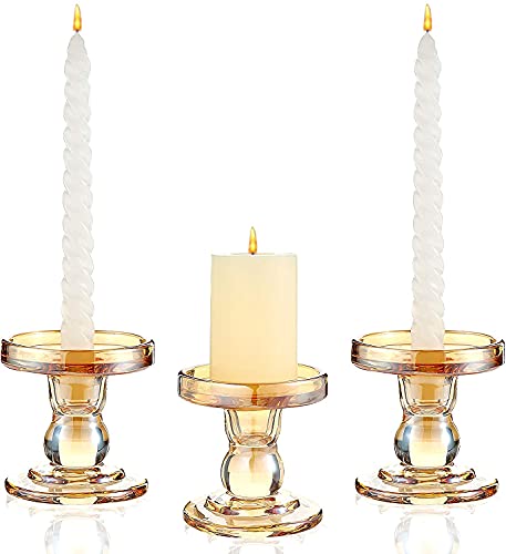 (Set of 3) Gold Glass Candle Holders