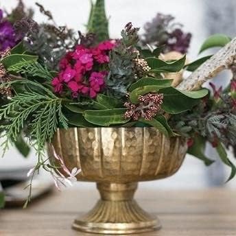 Distressed Gold Metal Compote Bowl | Gold Compote Vase l Lita Metal Vase l Indoor and Outdoor Compote for Any Event - Elegant Wedding Accents