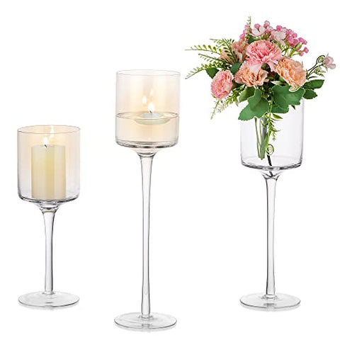 (Set of 3) Tall Glass Candle Holders